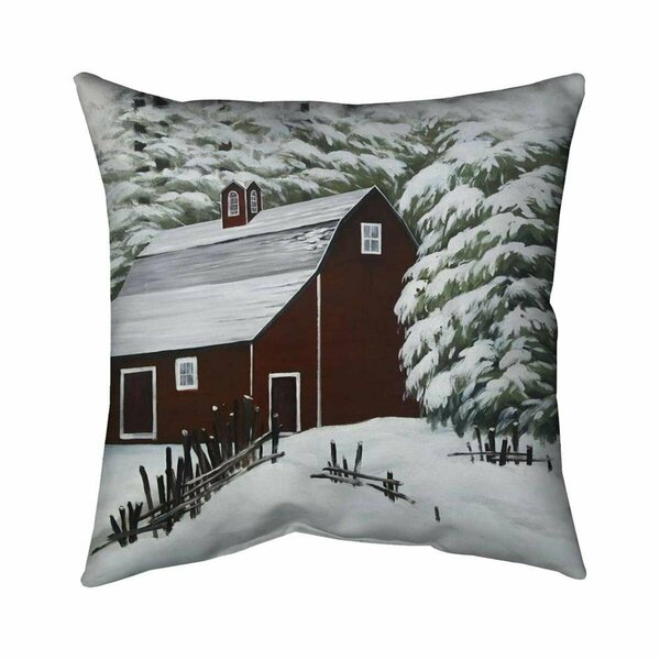 Begin Home Decor 20 x 20 in. Red Barn In Snow-Double Sided Print Indoor Pillow 5541-2020-AR15